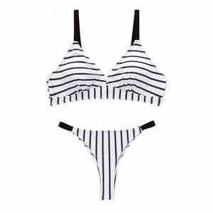 Women Stripe Bikini Set Push Up Padded Top Low Waist Thong 2 Piece Split Swimsuit Swimming Suit For Women Party Clothes1