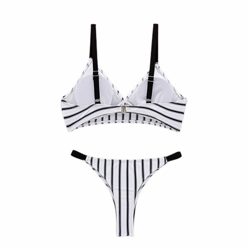 Women Stripe Bikini Set Push Up Padded Top Low Waist Thong 2 Piece Split Swimsuit Swimming Suit For Women Party Clothes1