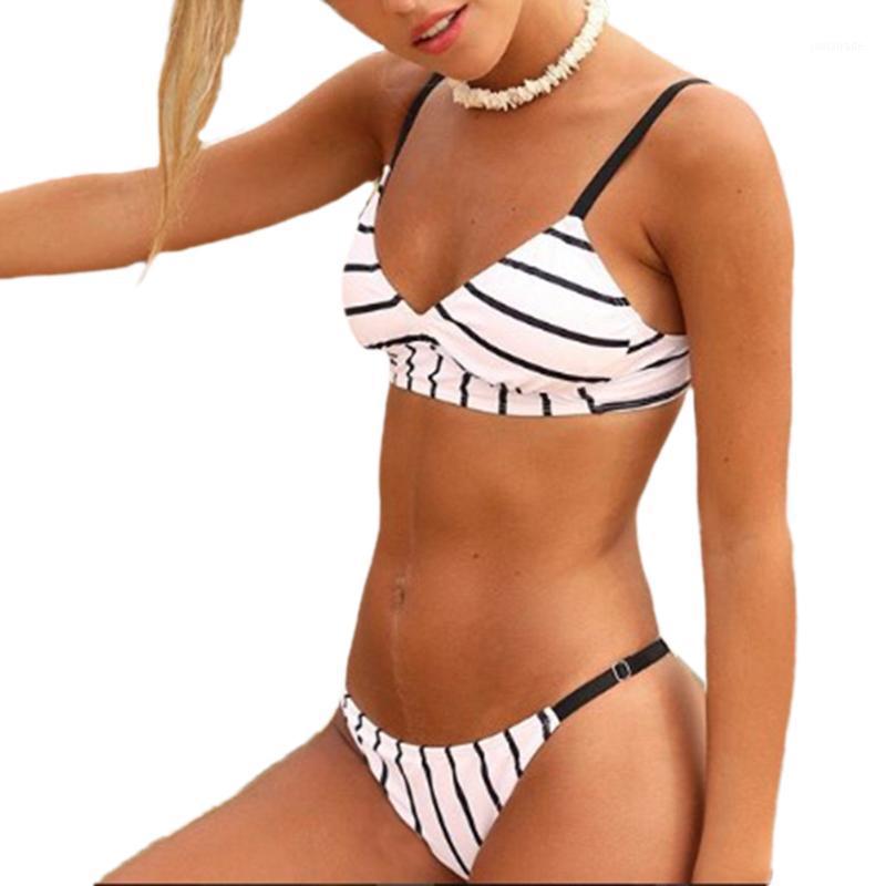 Women Stripe Bikini Set Push Up Padded Top Low Waist Thong 2 Piece Split Swimsuit Swimming Suit For Women Party Clothes1