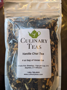 Vanilla Chai Tea 5 stars, based on 6 reviews A traditional chai tea with the addition of creamy vanilla.   Black tea, Ginger, Cinnamon, Cardamom, Black+White pepper, Clove Nutmeg, Calendula petals, Natural flavors